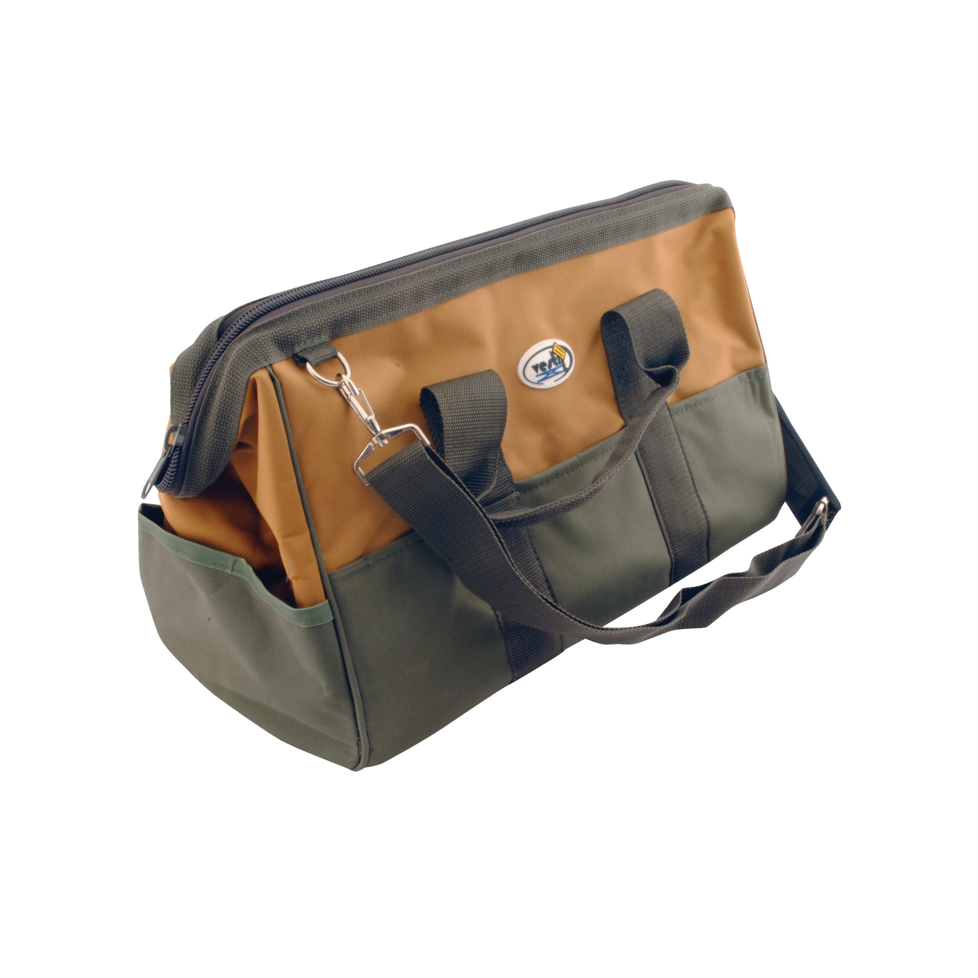 Vestil Canvas Tool Storage Bag — 16 Pockets, Adjustable Strap, Green/Gold, Model# BAG-12
